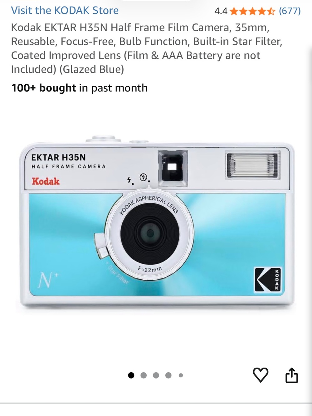Kodak Half-Frame Point & Shoot Camera + 2 rolls of film